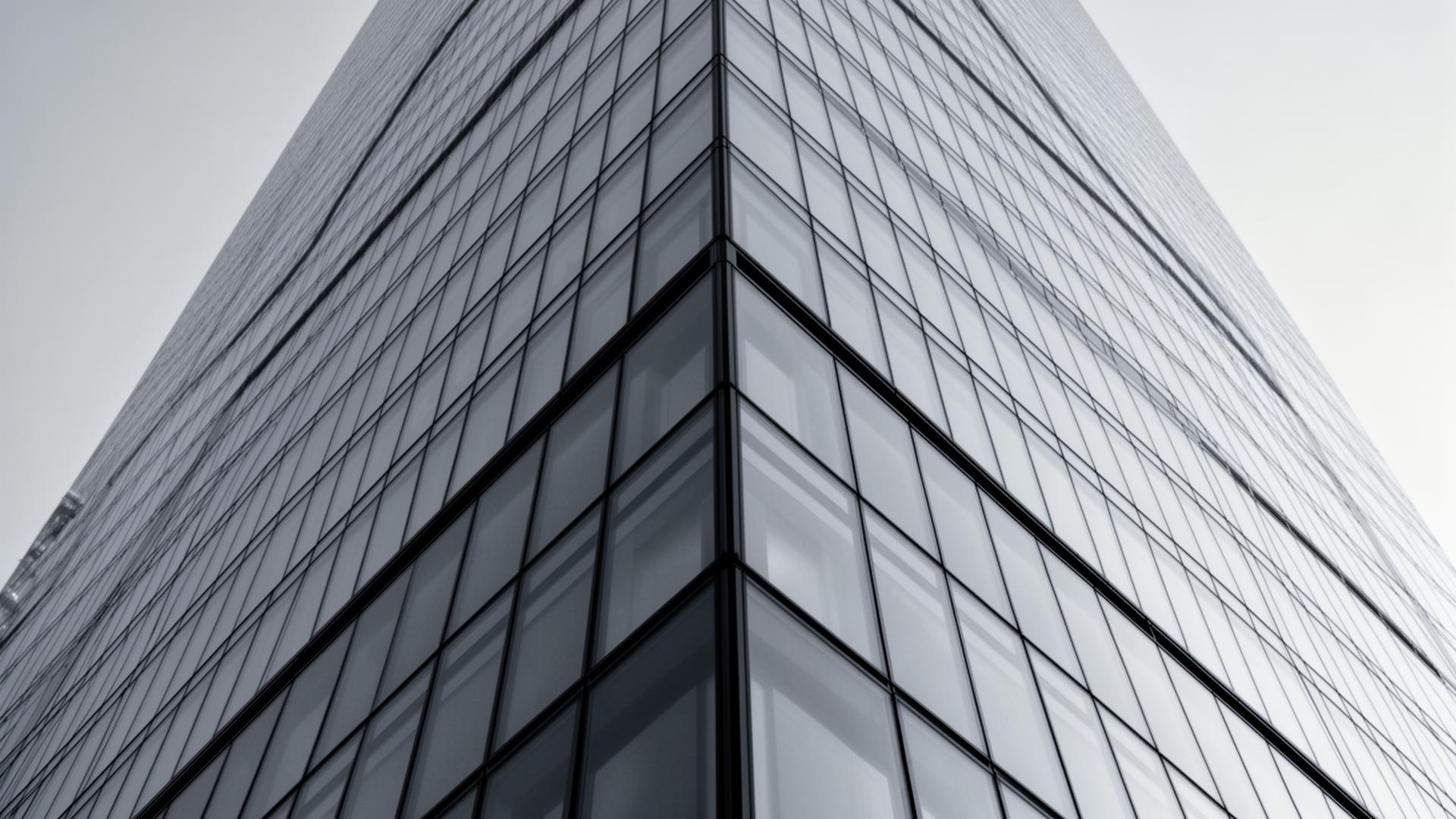 Modern glass tower in the financial district